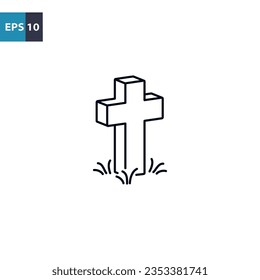 Halloween tombcross outline icon Vector illustration
