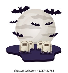 halloween tombs with moon and bats isolated icon