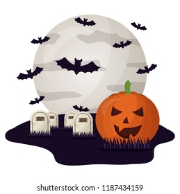 halloween tombs with moon and set icons