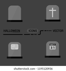 Halloween tombstone. 4 different tombstones. Gray and dark tones. 