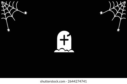 Halloween Tombstone Background with Spider Web Corner Design Vector