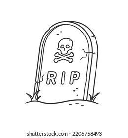 Halloween tombstone coloring page black and white outline vector illustration