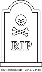 Halloween tombstone coloring page isolated.
Cute Halloween grave vector outline.
Transparent background.