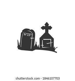 Halloween Tombstone Icon Isolated on Black and White Vector Graphic