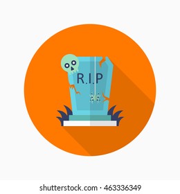 Halloween tombstone icon, Vector flat long shadow design. Halloween concept.