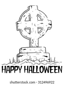 Halloween Tombstone On Spooky Graveyard With Sketchy Style