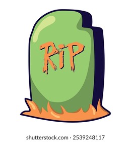 Halloween tombstone with RIP text, eerie graveyard theme Vector illustration