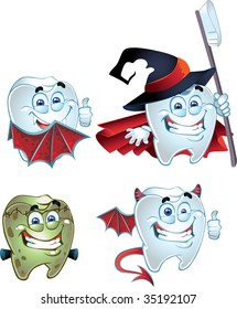 Halloween Tooth character dressed in fun costumes