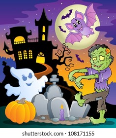 Halloween topic scene 1 - vector illustration.