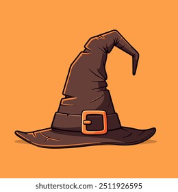 Halloween traditional witch hat with strap in cartoon and flat style isolated on white background. Vector illustration.