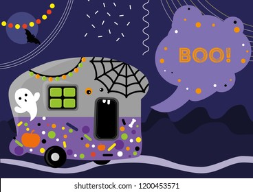 Halloween trailer shouting BOO!