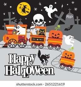 Halloween Train Spooky Ride with Ghosts, Pumpkins, and a Black Cat