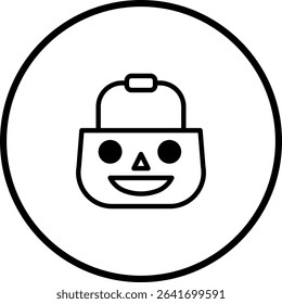 Halloween treat bag icon: Smiling pumpkin in a minimalist circle design