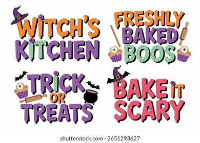 Conjunto de adesivos de tratamento de Halloween, cozinha bruxas, vaias recém-assadas, truque ou guloseimas, assar assustador, etiqueta de sobremesa assustadora, sinal de festa