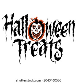 Halloween Treats Typography With Pumkin Face In Black And Orange Color