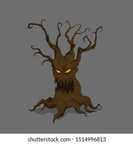 Halloween tree in cartoon style. Fantasy monster in isometric view. Isolated image of scary character