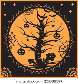 Halloween tree, Color isolated Vector illustration of kawaii cartoon.