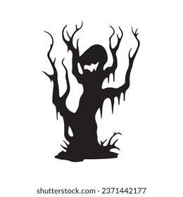 halloween tree ,tree devil scary scary halloween illustration vector 