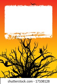 árvore e quadro do halloween no plano de fundo laranja