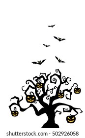 Halloween tree and glowing pumpkins. Cover, card, invitation and poster template. Vector illustration