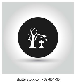Halloween Tree in Grave yard icon. Halloween pictogram elements collection.  simple minimal, flat, solid, mono, monochrome, plain, contemporary style. Vector illustration web internet design elements