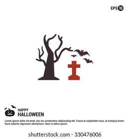 Halloween Tree in graveyard icon. Halloween Flat elements collection.  simple minimal, flat, solid, mono, monochrome, plain, contemporary style. Vector illustration web internet design elements