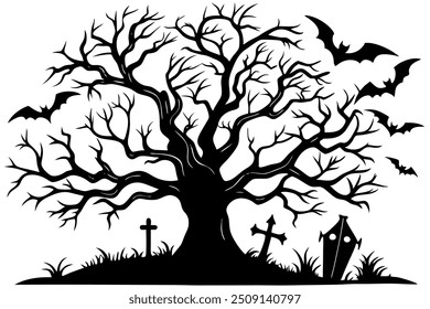 Halloween Baum auf dem Friedhof Silhouette Illustration