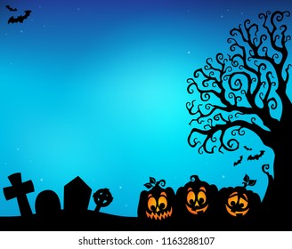 Halloween tree half silhouette theme 5 - eps10 vector illustration.