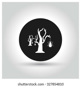 Halloween Tree hanging spider icon. Halloween pictogram elements collection.  simple minimal, flat, solid, mono, monochrome, plain, contemporary style. Vector illustration web internet design elements