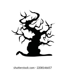 Halloween Tree Icon. Spooky Trees Silhouette Isolated, Mystery Horrible Forest Symbol, Black Halloween Tree On White Background