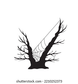Halloween tree icon. Spooky trees silhouette isolated, mystery horrible forest symbol, black halloween tree on white background