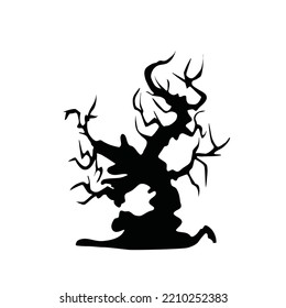 Halloween tree icon. Spooky trees silhouette isolated, mystery horrible forest symbol, black halloween tree on white background