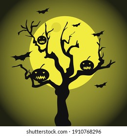 Halloween tree, illustration, vector on a white background.