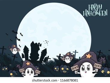 Halloween Tree and moon object with Vectors cartoon illustration, Trick or Treat Concept. Vectors for Halloween day with copy space for text.
