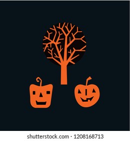 Halloween tree and pumpkin