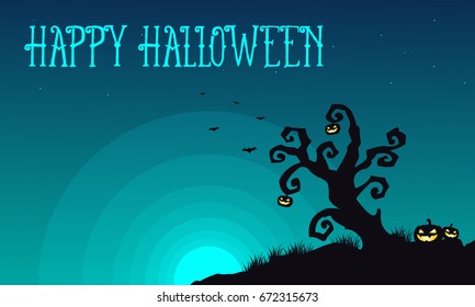 Halloween with tree and pumpkin background