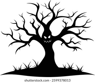 Halloween Tree with Pumpkin Scenery Vector Illustration, Halloween tree silhouette vector design
