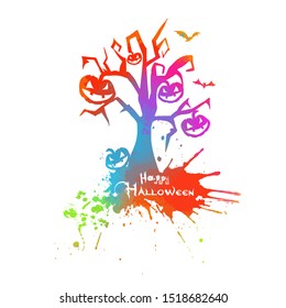 Halloween tree with pumpkins. Happy Halloween. Vector illustration