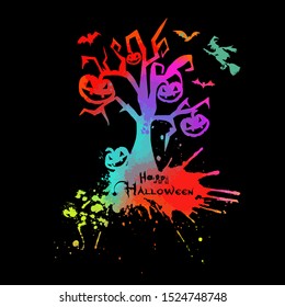 Halloween tree with pumpkins. Happy Halloween. Vector illustration