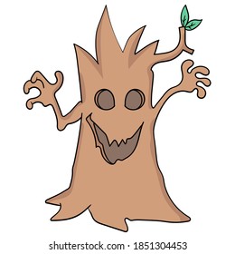 halloween tree with scary face. doodle icon image. cartoon doodle sticker draw