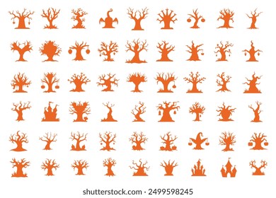 Halloween tree set vector illustration. Silhouette of a tree isolated. Spooky trees silhouette collection of Halloween