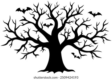  Uma árvore de Halloween silhueta arte árvore vetor arte no fundo branco