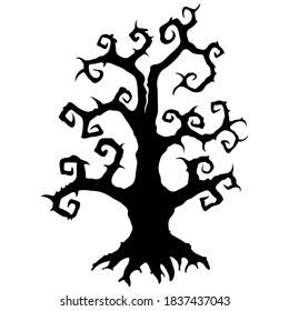 Halloween tree silhouette. Dead old scary tree. Halloween sign isolated on white. Vector. 