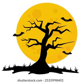 Halloween tree silhouette flat vector illustration on white background isolated on white background.