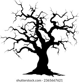 Halloween tree silhouette illustration vector in cartoon style on white background. Halloween element. Halloween concept