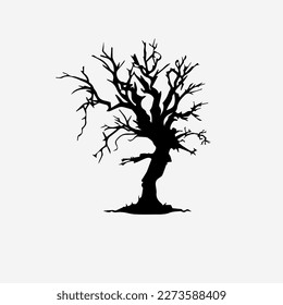Halloween Tree Silhouette Isolated on White Background. Vector Illustration