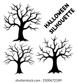 Halloween tree silhouette on a white backdrop.