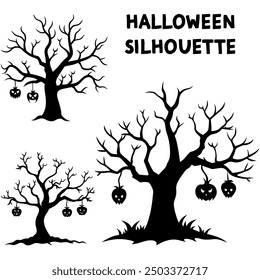Halloween tree silhouette on a white backdrop.