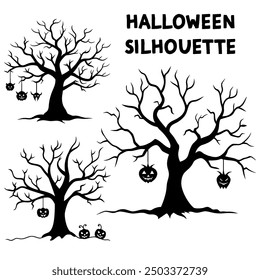Halloween tree silhouette on a white backdrop.