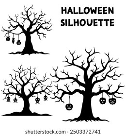 Halloween tree silhouette on a white backdrop.
